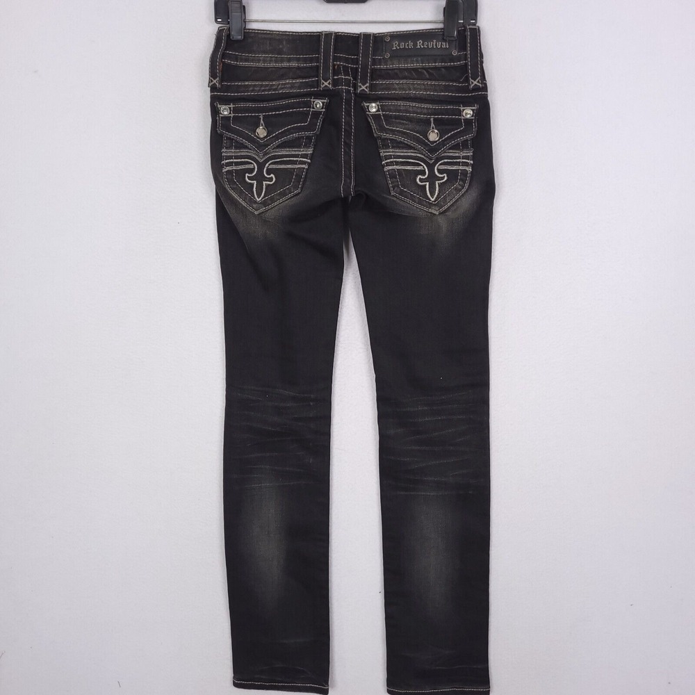 Rock Revival Jen Skinny Jeans Women Black Size 25 Distressed 28x32